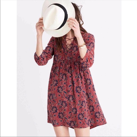 Madewell Laceup Assam Floral Dress - S - Picture 7 of 8